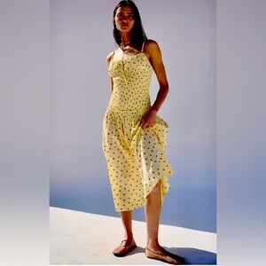 Free People Yellow Polka Dot Midi Dress